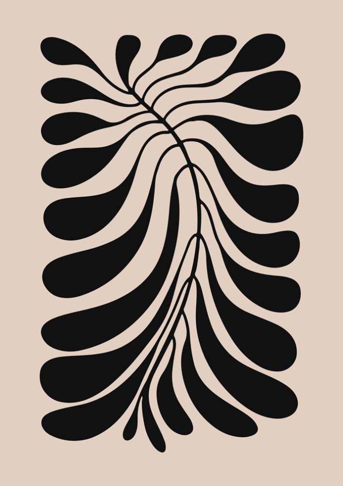 Stylized Floral Pattern - Beige & Black Theme - Minimalist Art Botanical Flower Print Wall Art Poster - Image 1