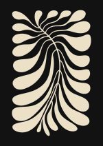Stylized Floral Pattern - Beige & Black Theme - Minimalist Art Botanical Flower Print Wall Art Poster