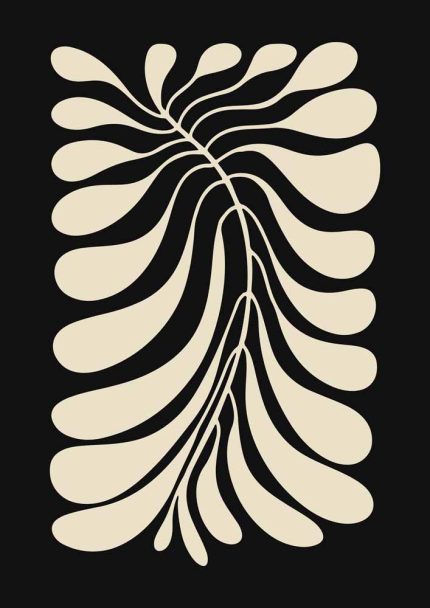 Stylized Floral Pattern - Beige & Black Theme - Minimalist Art Botanical Flower Print Wall Art Poster