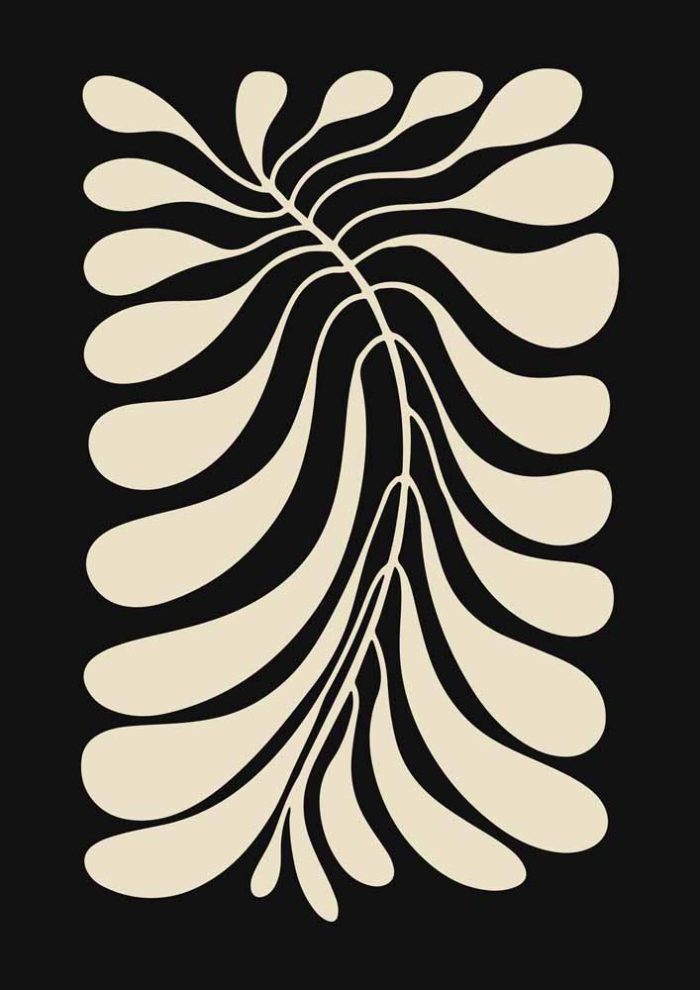 Stylized Floral Pattern - Beige & Black Theme - Minimalist Art Botanical Flower Print Wall Art Poster - Image 1