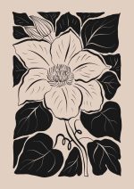 Stylized Floral Pattern - Beige & Black Theme - Minimalist Art Botanical Flower Print Wall Art Poster