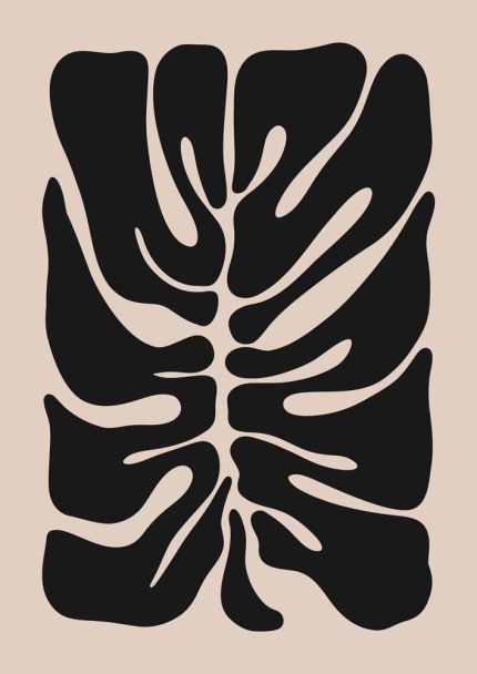 Stylized Floral Pattern - Beige & Black Theme - Minimalist Art Botanical Flower Print Wall Art Poster