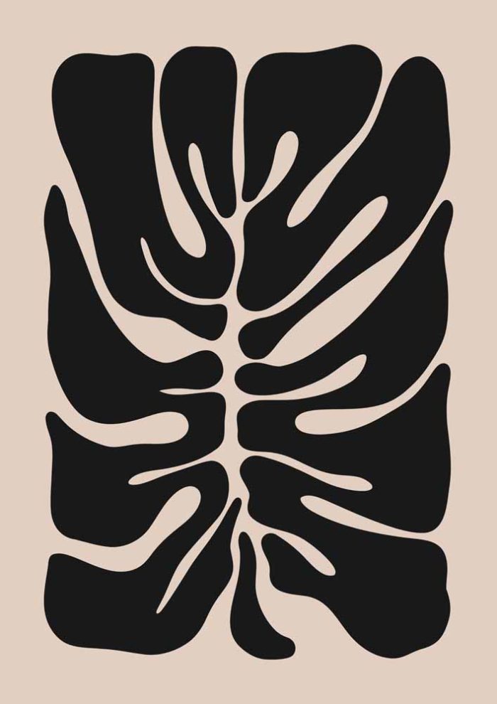 Stylized Floral Pattern - Beige & Black Theme - Minimalist Art Botanical Flower Print Wall Art Poster - Image 1