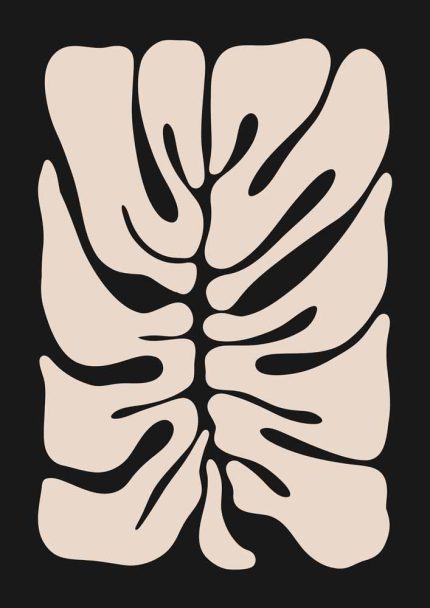 Stylized Floral Pattern - Beige & Black Theme - Minimalist Art Botanical Flower Print Wall Art Poster