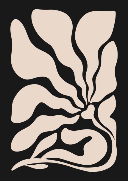 Stylized Floral Pattern - Beige & Black Theme - Minimalist Art Botanical Flower Print Wall Art Poster