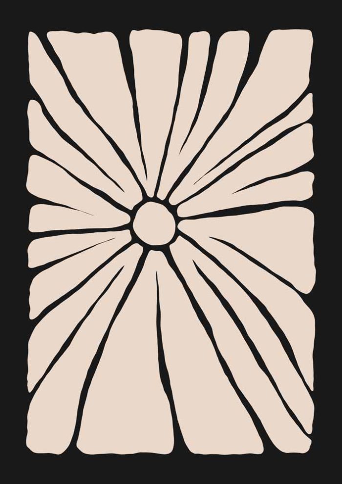 Stylized Floral Pattern - Beige & Black Theme - Minimalist Art Botanical Flower Print Wall Art Poster - Image 1