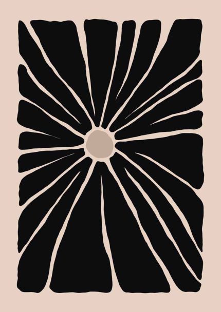 Stylized Floral Pattern - Beige & Black Theme - Minimalist Art Botanical Flower Print Wall Art Poster