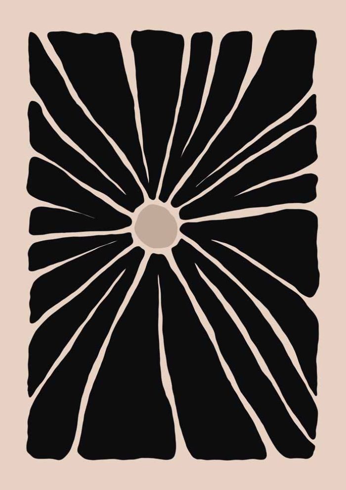 Stylized Floral Pattern - Beige & Black Theme - Minimalist Art Botanical Flower Print Wall Art Poster - Image 1