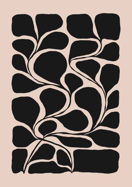 Stylized Floral Pattern - Beige & Black Theme - Minimalist Art Botanical Flower Print Wall Art Poster
