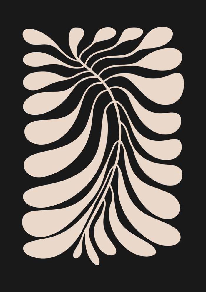 Stylized Floral Pattern - Beige & Black Theme - Minimalist Art Botanical Flower Print Wall Art Poster - Image 1