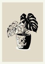 Stylized Floral Pattern - Beige & Black Theme - Minimalist Art Botanical Flower Print Wall Art Poster