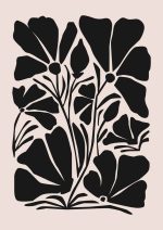 Stylized Floral Pattern - Beige & Black Theme - Minimalist Art Botanical Flower Print Wall Art Poster