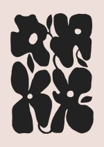 Stylized Floral Pattern - Beige & Black Theme - Minimalist Art Botanical Flower Print Wall Art Poster