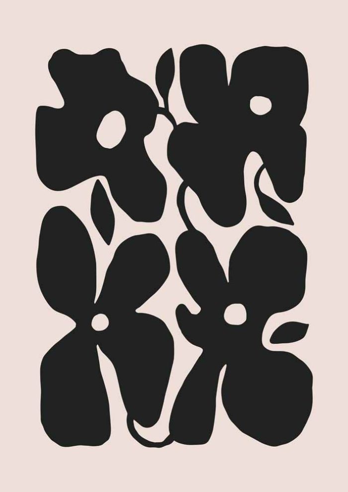 Stylized Floral Pattern - Beige & Black Theme - Minimalist Art Botanical Flower Print Wall Art Poster - Image 1
