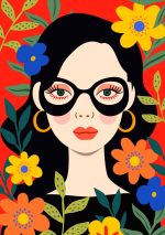 Floral Portrait - Stylized Woman with Flowers - Colorful Art Print Floral Botanical Flower Print Wall Art Poster