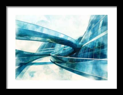 Framed Poster Futurism building Water color AI Poster Wall Art Framed Poster