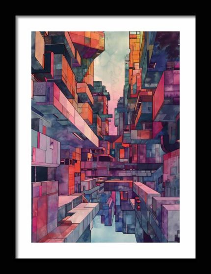 Framed Poster Futurism building Water color AI Poster Wall Art Framed Poster