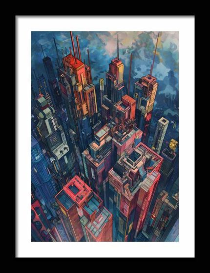 Framed Poster Futurism building Water color AI Poster Wall Art Framed Poster