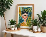 Frida Kahlo Inspired Portrait Art Print, Tropical Leaves Botanical Poster