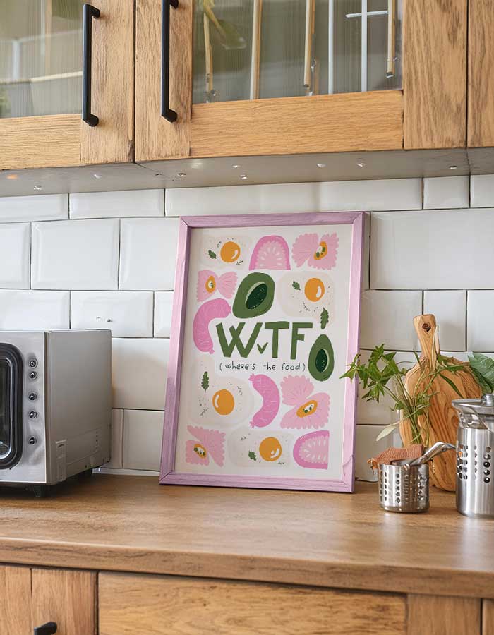 Funny Food Art Print - WTF Where's the Food? Illustration Kitchen Trendy Print Wall Art Poster