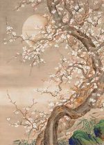 Plum Blossoms in Moonlight Traditional Japanese Wall Art