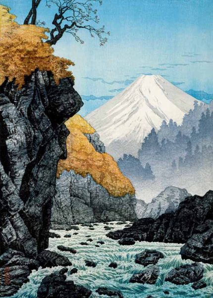 Mount Fuji from the Rapids Traditional Japanese Wall Art