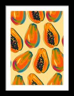 Papaya Repeat Pattern | Tropical Fruit Background | Exotic Food Art Kitchen Trendy Print Wall Art Framed Poster