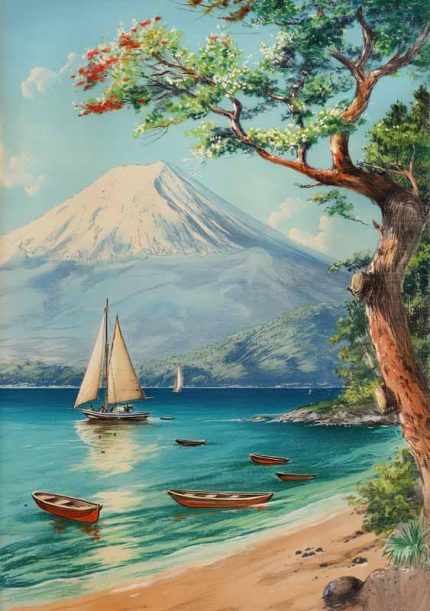 Mount Fuji Crayon Drawin Style Wall Art Metal Aluminum Print