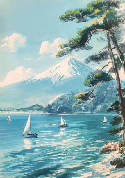 Mount Fuji Crayon Drawin Style Wall Art Metal Aluminum Print