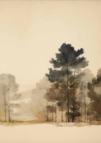 Watercolor Tree Landscape | Forest Scene Art Print Neutral Theme Vintage Posters Wall Art Poster