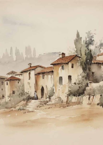 Watercolor Village Scene | European Landscape Art Print Neutral Theme Vintage Posters Wall Art Poster
