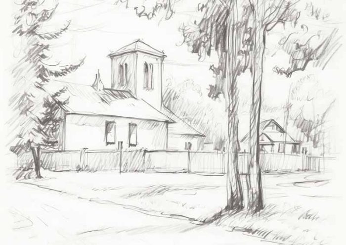 Detailed Building Pencil Drawing | Architectural Sketch Art Print Neutral Theme Vintage Posters Wall Art Poster - Image 1