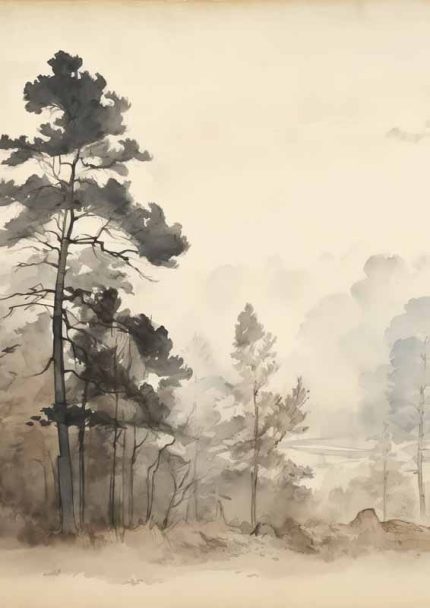 Watercolor Tree Landscape | Forest Scene Art Print Neutral Theme Vintage Posters Wall Art Poster