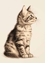Kitten Portrait Drawing | Cute Kitten Art Print Neutral Theme Vintage Posters Wall Art Poster