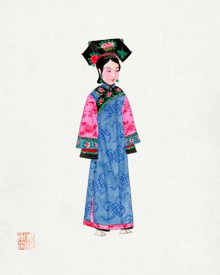 Rich woman in non official costume illustration Chinese Print Wall Art Poster