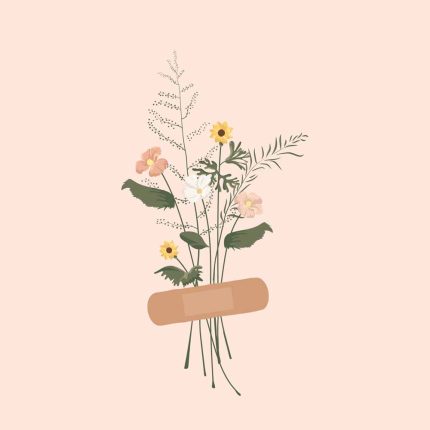 Floral Bandage Art Print, Healing Flowers, Botanical Illustration, Pastel Colors, Whimsical Art Wall Art Poster