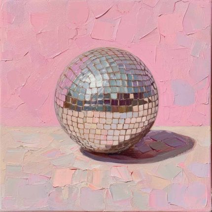Disco Ball Painting Art Print, Still Life, Party Decor, Retro Art, 70s Decor, Pink Palette Wall Art Poster