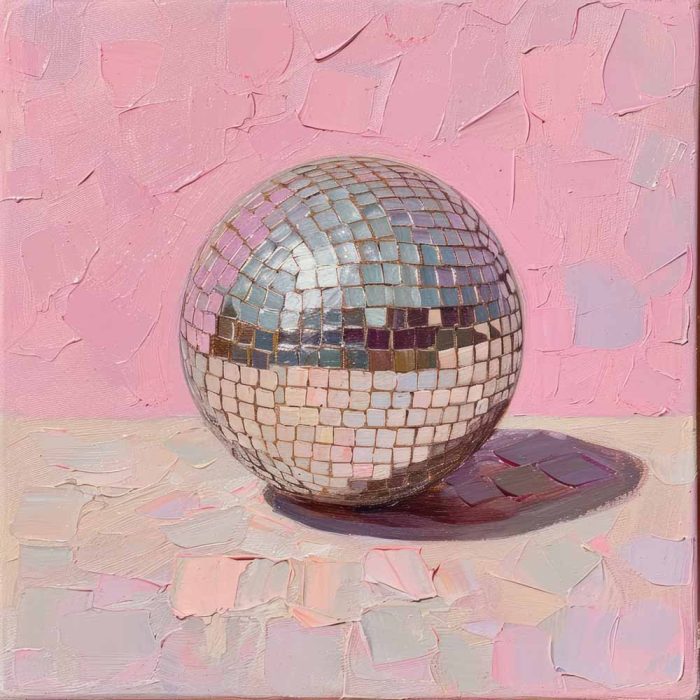Disco Ball Painting Art Print, Still Life, Party Decor, Retro Art, 70s Decor, Pink Palette Wall Art Poster - Image 1