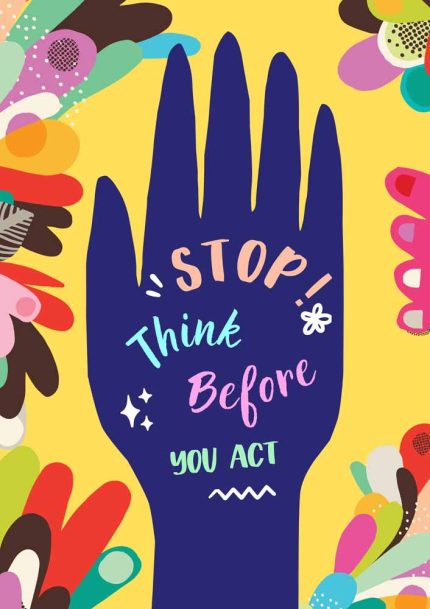 Stop Think Before You Act Poster - Colorful Hand Design Trendy Colorful Poster Wall Art Aluminum Print