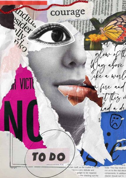 Fragmented Portrait Collage - Courage and Inner Strength Art Trendy Colorful Poster Wall Art Aluminum Print