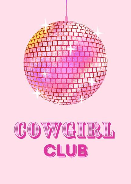 Cowgirl Club Disco Ball Poster - Pink Party Décor Trendy Colorful Poster Wall Art Aluminum Print