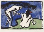 Bathing Couple by Ernst Ludwig Kirchner - Expressionist Woodcut Print Poster Wall Art Aluminum Print