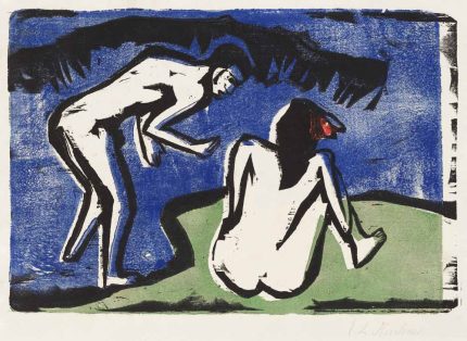 Bathing Couple by Ernst Ludwig Kirchner - Expressionist Woodcut Print Poster Wall Art