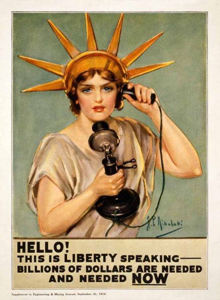 Liberty Speaking - WWI War Bonds Poster (1918) Trendy Colorful Poster Wall Art Aluminum Print