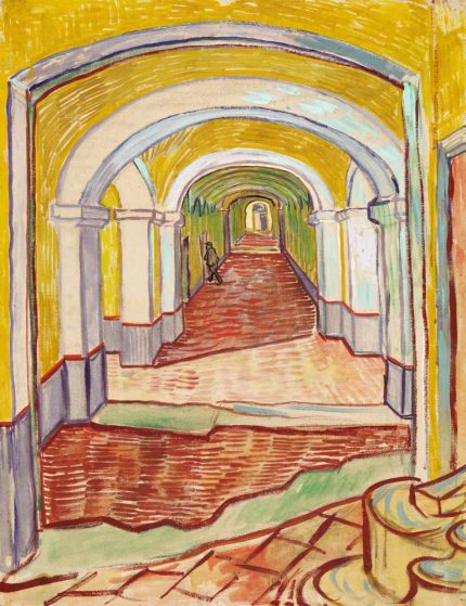 Corridor in the Asylum (1889) by Vincent Van Gogh. Trendy-Colorful-Poster Wall Art