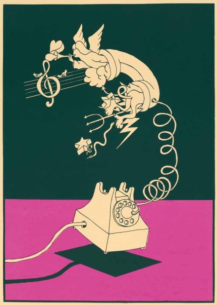Abstract Telephone Graphic - Angel & Devil - Style of Milton Glaser Poster Wall Art