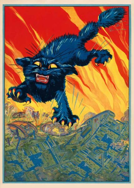 Giant Cat Attacking City Vintage Sci-Fi Poster, Monster Cat Art Print Poster Wall Art