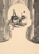 Surreal Portrait with Cathedral and Easels Art Print, Metaphysical Art, Collage Art, Conceptual Art, Architectural Landscape Wall Art
