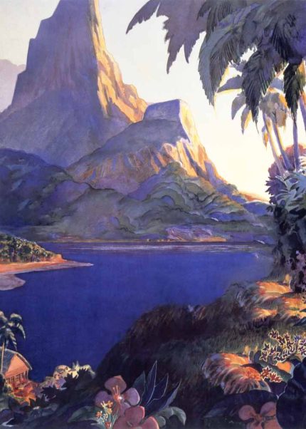 Tropical Island Landscape Art Print, Paradise Scene, Mountain View, Palm Trees, Vacation Art, Travel Poster Poster Wall Art