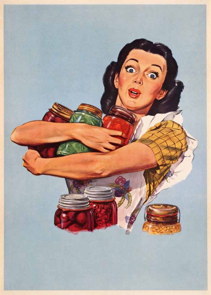 Woman with Jam Jars Trendy Colorful Poster Wall Art - Image 1